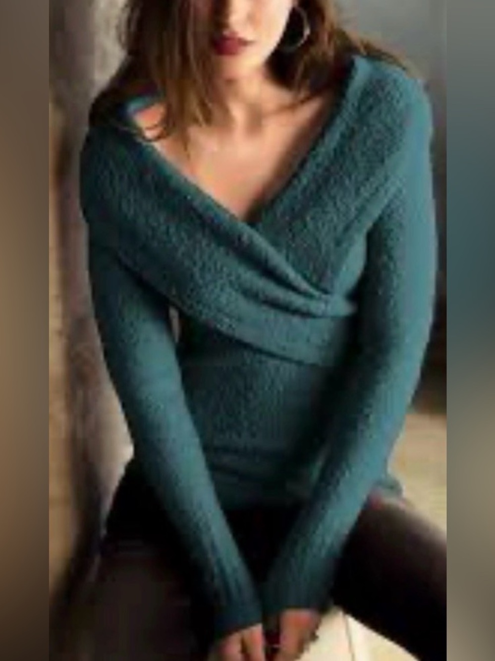 Y2K Moda International VS Blue Cowl Neck Wool Blend Boucle Sweater Size Small